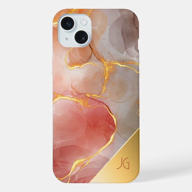 Coque iPhone Monogramme d'Agate Rouge et Or Chic (Verso)