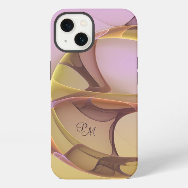 Coque iPhone Monogramme d'art Abstrait moderne rose doré fracta (Verso)