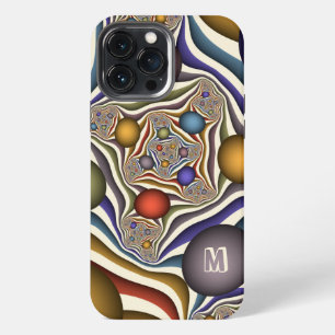 Etui iPhone 13 Pro Max Monogramme d'art fractal abstrait coloré en vol