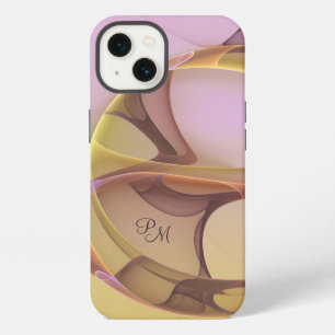 Etui iPhone 13 Monogramme d'art fractal abstrait moderne rose or