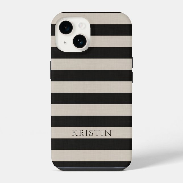 Coque iPhone Monogramme de bandes noires rustiques (Verso)