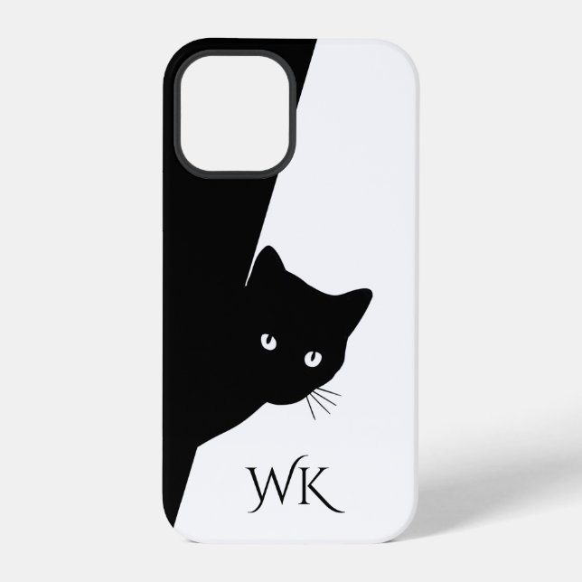 Coque iPhone Monogramme de chat noir rusé (Verso)
