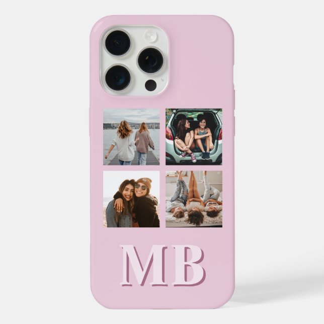 Coque iPhone Monogramme de collage photo moderne (Verso)