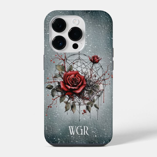 Coque iPhone Monogramme de couronne Rose gothique (Verso)