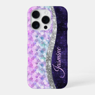 Coque iPhone 16 Pro monogramme de fausse parties scintillant de peau d