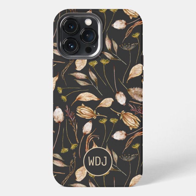 Coque iPhone Monogramme de feuillage bohème (Verso)