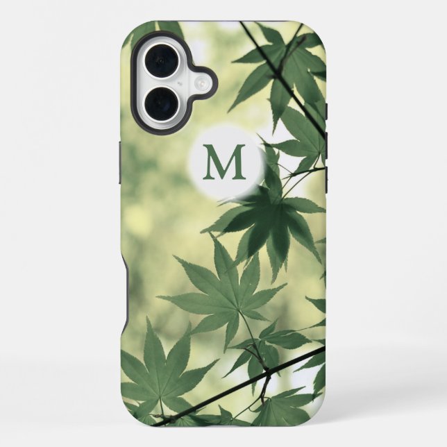 Coque iPhone Monogramme de feuilles d'érable au soleil (Verso)