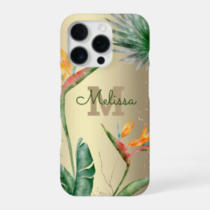 Coque iPhone 16 Pro Monogramme de fleurs tropicales de l'île, écriture