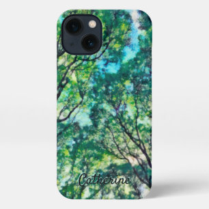 Etui iPhone 13 Monogramme de forêt verte aquarelle