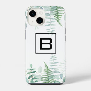 Coque Pour iPhone 14 Monogramme de fougères de forêt de feuillus d'euca