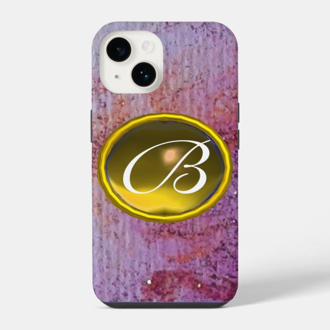 Coque iPhone MONOGRAMME DE GEMME ABSTRAITE violet jaune (Verso)