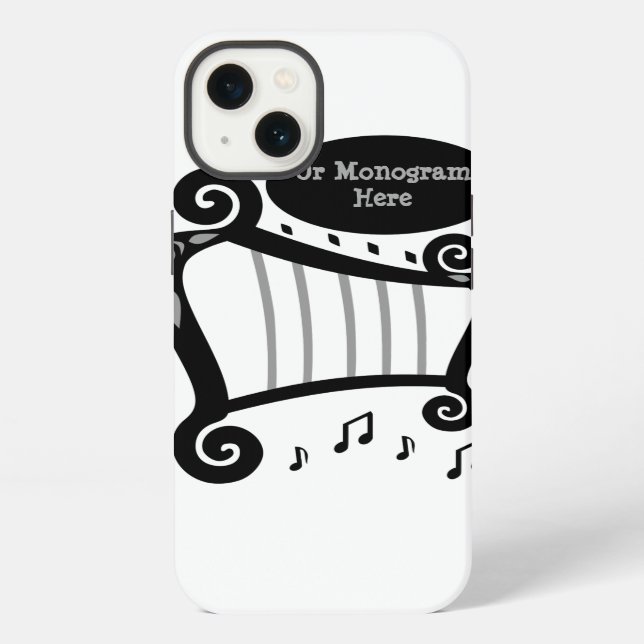 Coque iPhone Monogramme de harpe noir et blanc (Verso)