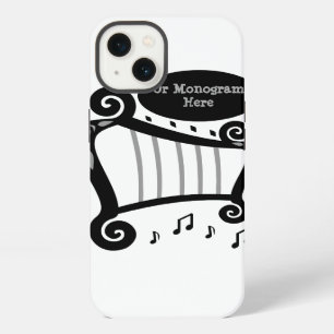 Etui iPhone 13 Monogramme de harpe noire et blanche