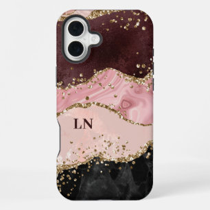 Coque iPhone 16 Plus Monogramme de la Parties scintillant dorée noire
