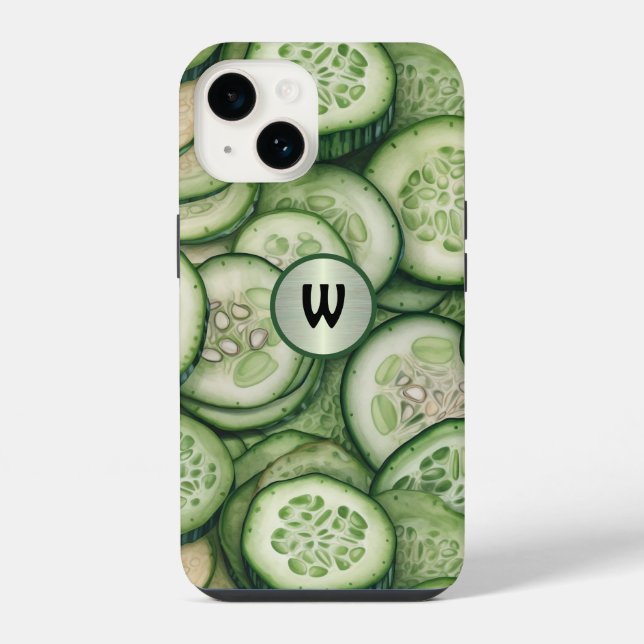 Coque iPhone Monogramme de légume vert Cool as Cucumbers (Verso)