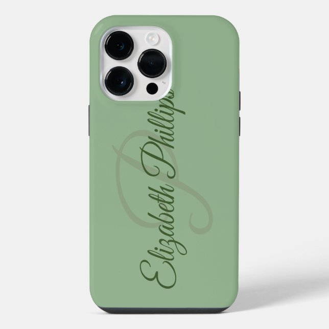 Coque iPhone Monogramme de lettre initiale vert uni élégant (Verso)