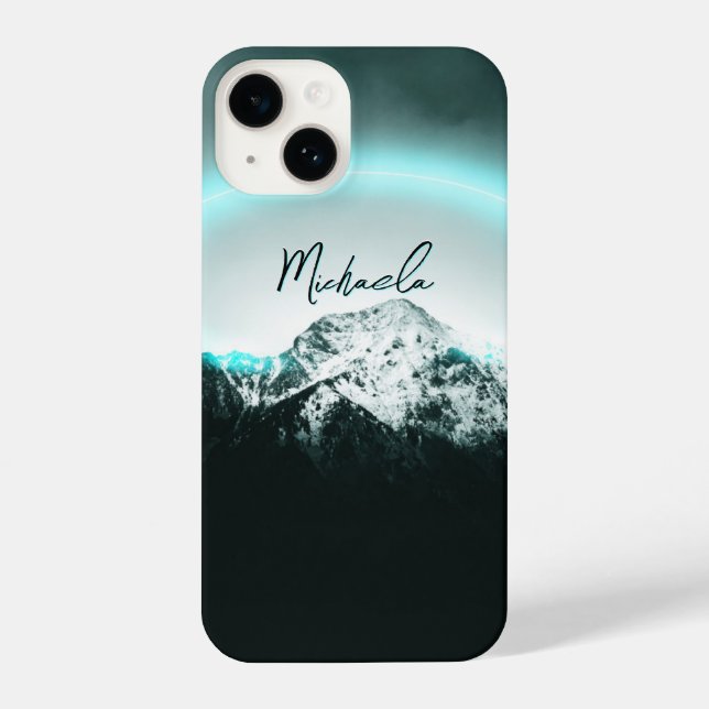 Coque iPhone Monogramme de lumière de néon bleu mystérieux de m (Verso)