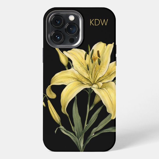 Coque iPhone Monogramme de lys jaune délicat  (Verso)
