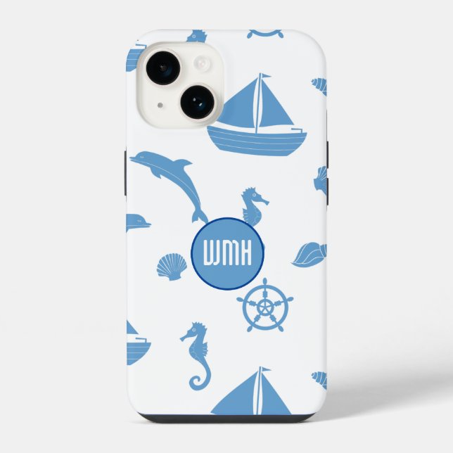 Coque iPhone Monogramme de motif nautique  (Verso)
