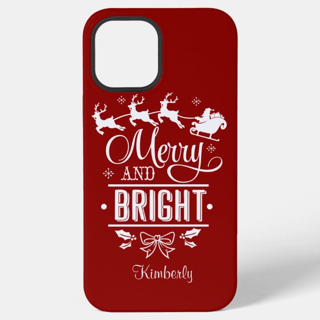 Coque iPhone Monogramme de Noël Moderne MERRY And BRIGHT Script (Verso)