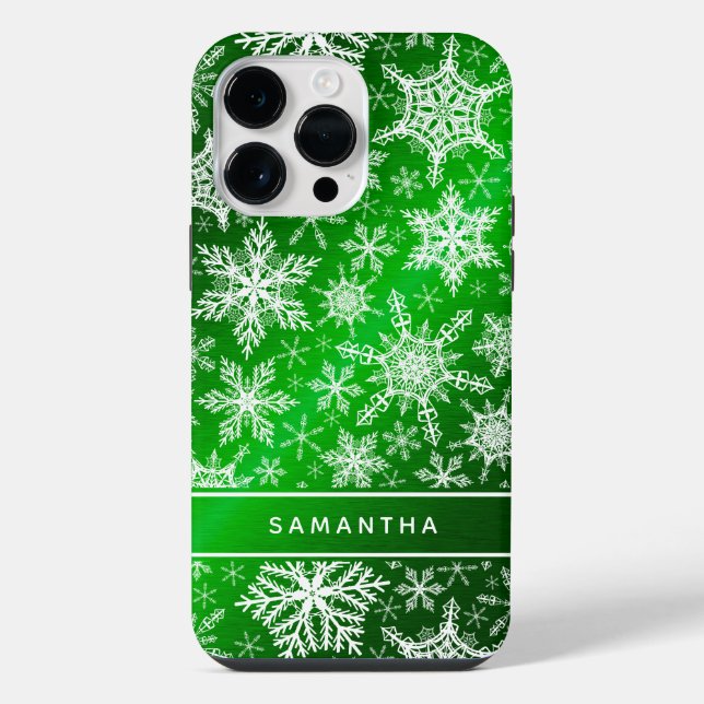 Coque iPhone Monogramme de Noël Pneus blancs verts (Verso)