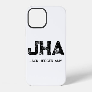 COQUE iPhone 12 MONOGRAMME DE NOM À TROIS LETTRES MINIMALISTE NOIR
