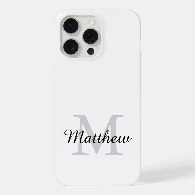 Coque iPhone Monogramme de nom de script noir et blanc moderne (Verso)