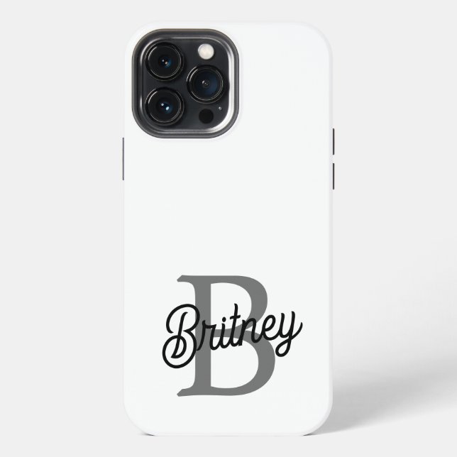 Coque iPhone Monogramme de nom élégant moderne Script noir gris (Verso)