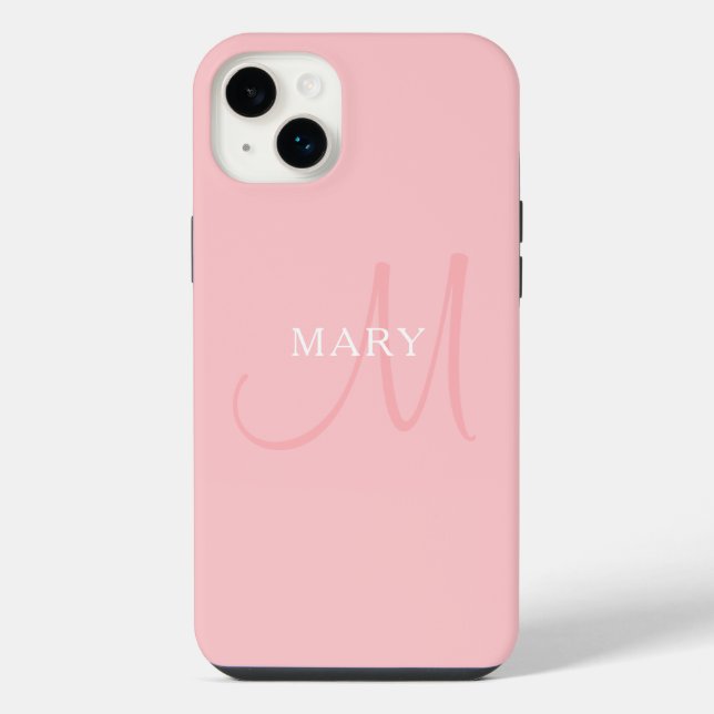 Coque iPhone Monogramme de nom élégant | Rose clair (Verso)