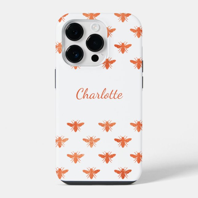 Coque iPhone Monogramme de nom en or rose abeille script (Verso)