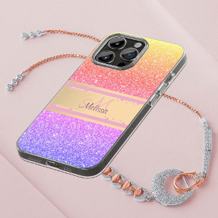 Coque Pour Pour iPhone 14 Pro Max Monogramme de nom glamour pailleté ombré or rose v