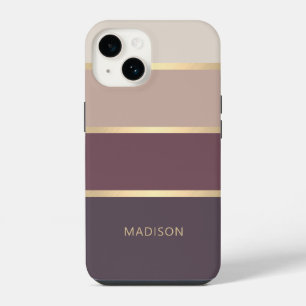 Coque Pour iPhone 14 Monogramme de nom moderne à rayures larges