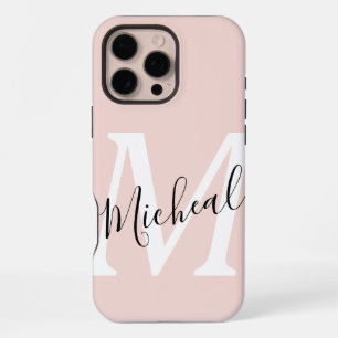 Coque iPhone 16 Pro Max Monogramme de nom moderne personnalisé Rose