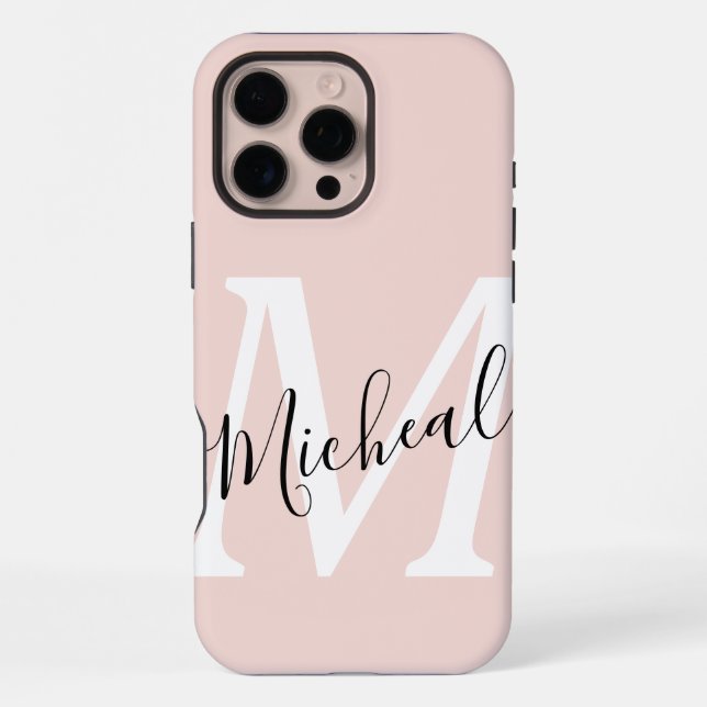 Coque iPhone Monogramme de nom moderne personnalisé Rose (Verso)