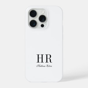 Coque iPhone 15 Pro Monogramme de nom noir et blanc moderne