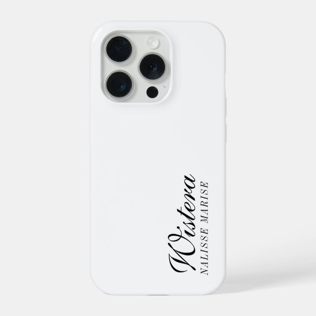 Coque iPhone Monogramme de nom noir et blanc moderne (Verso)