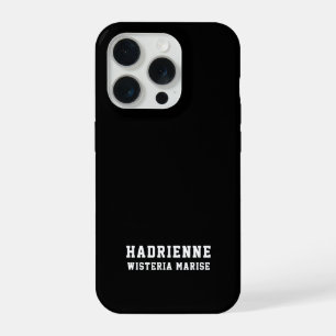 Coque iPhone 15 Pro Monogramme de nom noir et blanc moderne