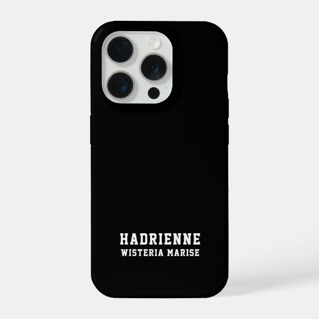 Coque iPhone Monogramme de nom noir et blanc moderne (Verso)