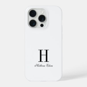 Coque iPhone 15 Pro Monogramme de nom noir et blanc moderne