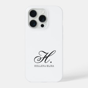 Coque iPhone 15 Pro Monogramme de nom noir et blanc moderne