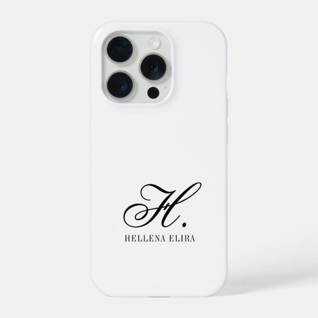 Coque iPhone Monogramme de nom noir et blanc moderne (Verso)