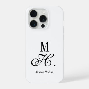 Coque iPhone 15 Pro Monogramme de nom noir et blanc moderne