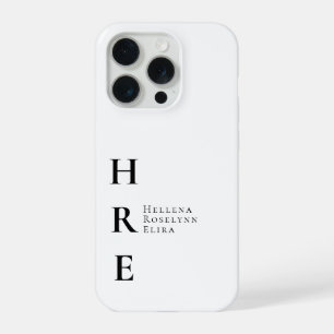 Coque iPhone 15 Pro Monogramme de nom noir et blanc moderne