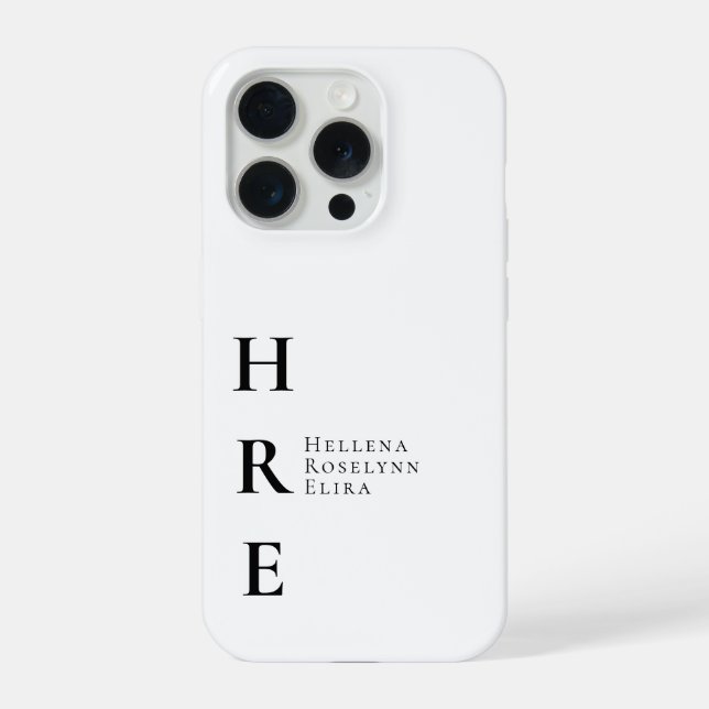 Coque iPhone Monogramme de nom noir et blanc moderne (Verso)