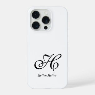 Coque iPhone 15 Pro Monogramme de nom noir et blanc moderne