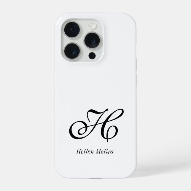 Coque iPhone Monogramme de nom noir et blanc moderne (Verso)