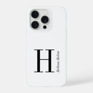 Coque iPhone 15 Pro Monogramme de nom noir et blanc moderne