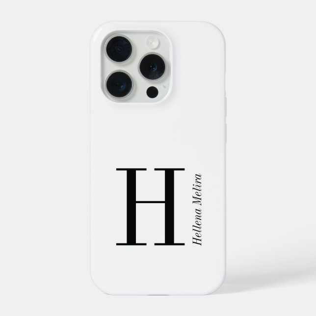 Coque iPhone Monogramme de nom noir et blanc moderne (Verso)