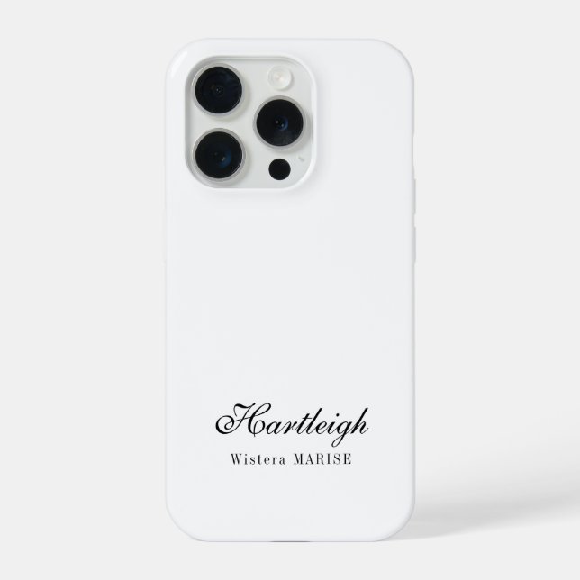 Coque iPhone Monogramme de nom noir et blanc moderne (Verso)