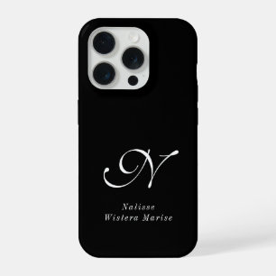 Coque iPhone 15 Pro Monogramme de nom noir et blanc moderne